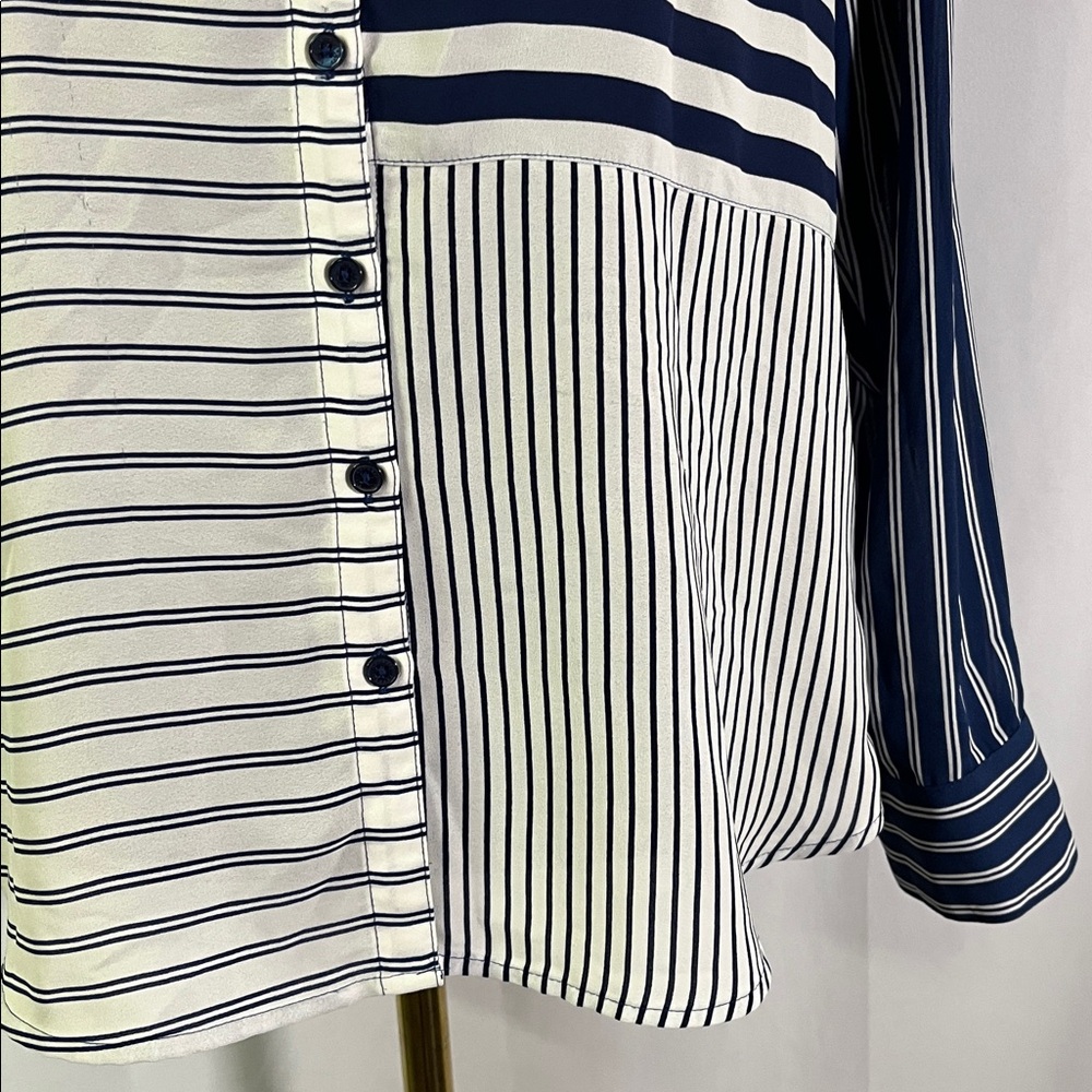 Express Blue Patchwork Stripe Roll-Tab Sleeve But… - image 8